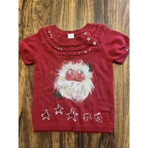 Vtg Christmas Girl Sz 10 Hand-Painted Santa Shirt Sleeve Sweater OOAK